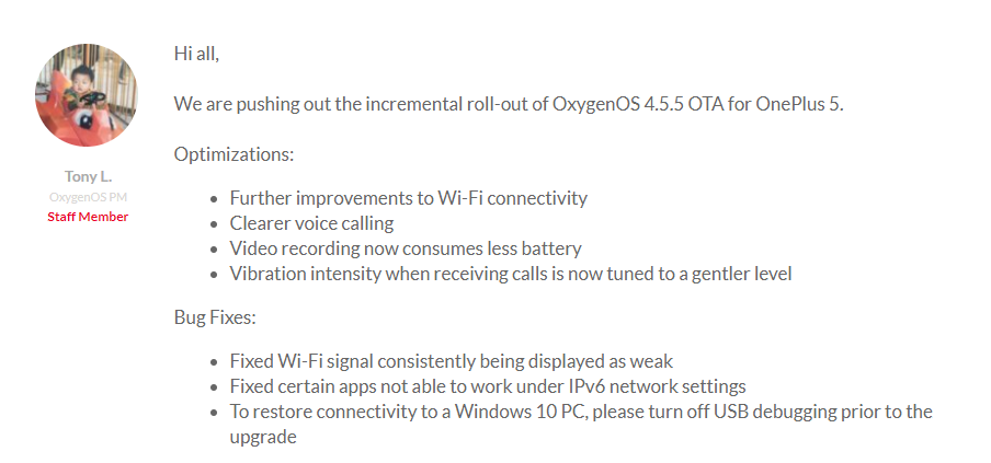 OnePlus 5 gets a new update, see what&#039;s included in OxygenOS 4.5.5