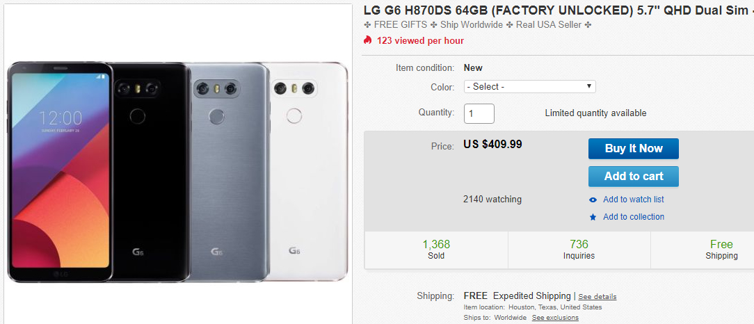 Deal: LG G6 (64 GB international model) now costs just $410