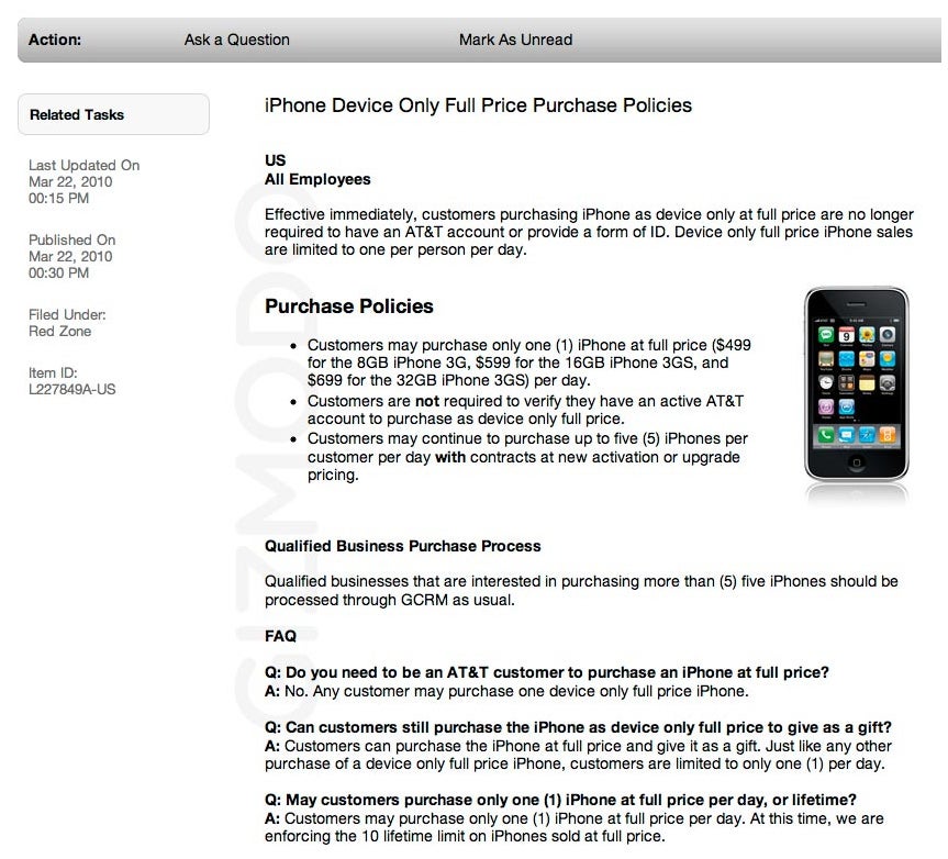 The leaked Apple document - Apple selling the iPhone contract-free?