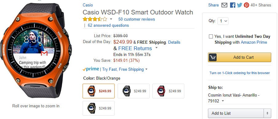 Deal: Casio WSD-F10 smartwatch is on sale for just $249.99 (nearly 40% off) on Amazon