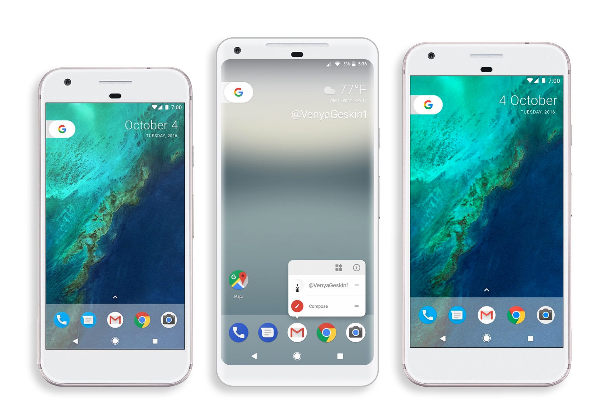 Pixel XL 2 size compared to current Pixel and Pixel XL, based on recent leak