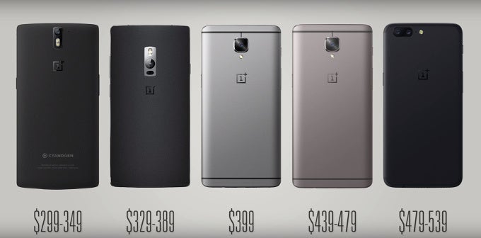 OnePlus, the poster child of the '$400 flagship' movement, keeps raising prices. Image shows price evolution of OnePlus series, from OnePlus One (left) to OnePlus 5 (right). Image courtesy of Rozetked on YouTube. - The "$400 flagship" concept is dead