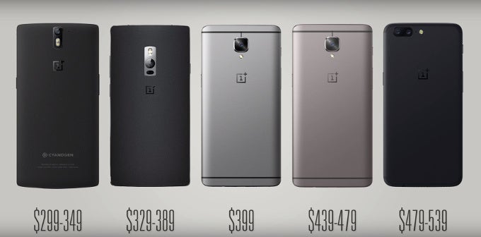 OnePlus, the poster child of the &#039;$400 flagship&#039; movement, keeps raising prices. Image shows price evolution of OnePlus series, from OnePlus One (left) to OnePlus 5 (right). Image courtesy of Rozetked on YouTube. - The &quot;$400 flagship&quot; concept is dead