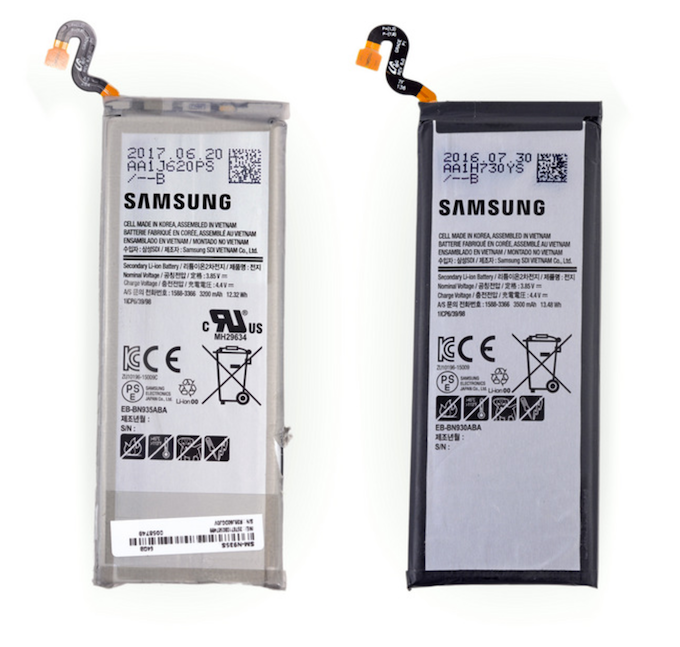 The new and old batteries are pretty much similar in size, but the smaller performed better at risk tests. Image credits to iFixit. - Samsung Galaxy Note Fan Edition teardown reveals a new, smaller-sized battery