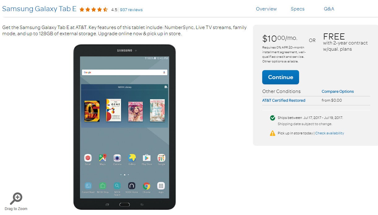 Deal: Get the Samsung Galaxy Tab E for free at AT&amp;T, requires 2-year contract