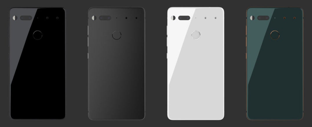 The four colors the Essential Phone will be available in. Currently, only the glossy black and white options are available for pre-order. - Essential Phone release date, price, and availability: all we know so far