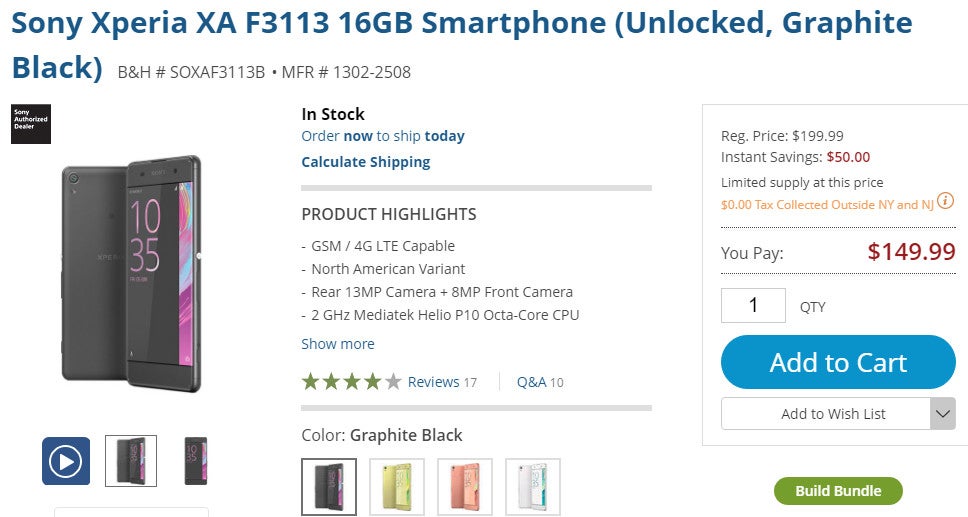 Deal: Unlocked Sony Xperia XA is 25% off at B&H