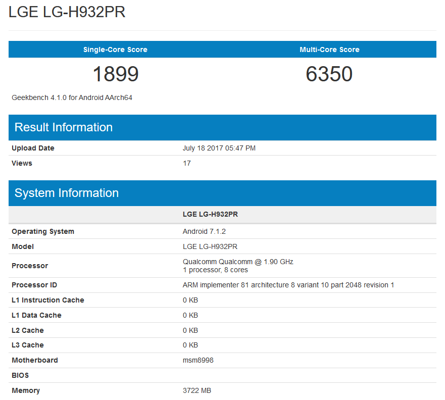 The LG V30 appears on Geekbench? - LG V30 appears on Geekbench?