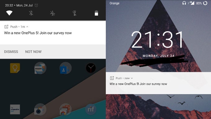 Owners of OnePlus phones have been receiving a lot of these over the last couple of weeks - OnePlus owners are getting &quot;spammed&quot; with notifications to join a survey to win a OnePlus 5 [Updated]
