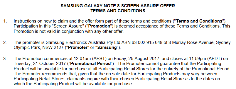 Samsung Australia leaks Screen Assure promotion for the Samsung Galaxy Note 8 - Samsung Australia reveals &quot;Screen Assure&quot; free Galaxy Note 8 screen repair; launch date August 25th?