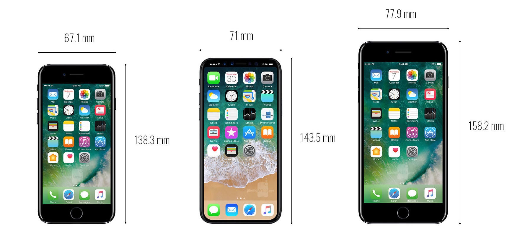 iPhone 8 vs iPhone 7/7Plus, Galaxy S8/S8+, LG G6, Google Pixel: size comparison