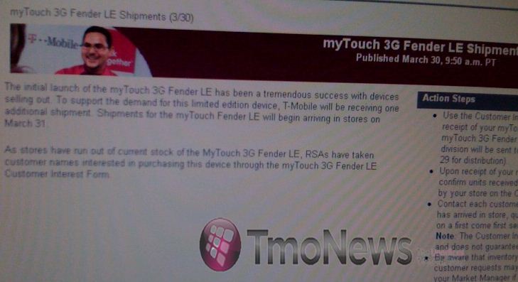 Last shipment of the T-Mobile myTouch 3G Fender Edition is coming