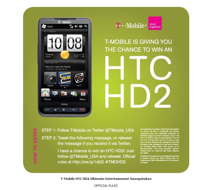Five HTC HD2 smartphones being given away by T-Mobile