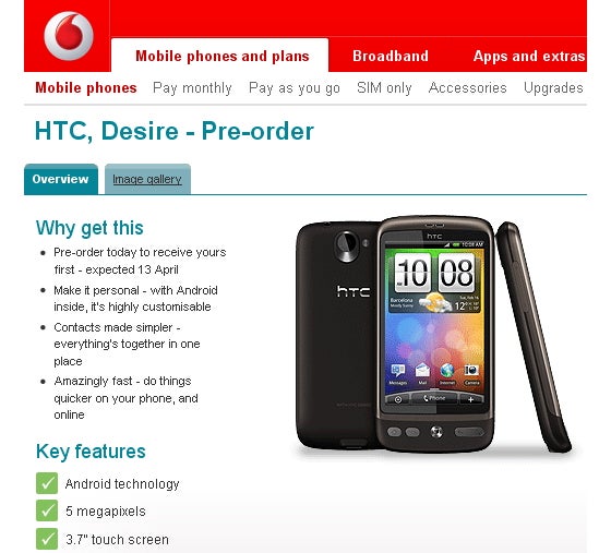 Vodafone UK eyes April 8 as the release date for the HTC Desire