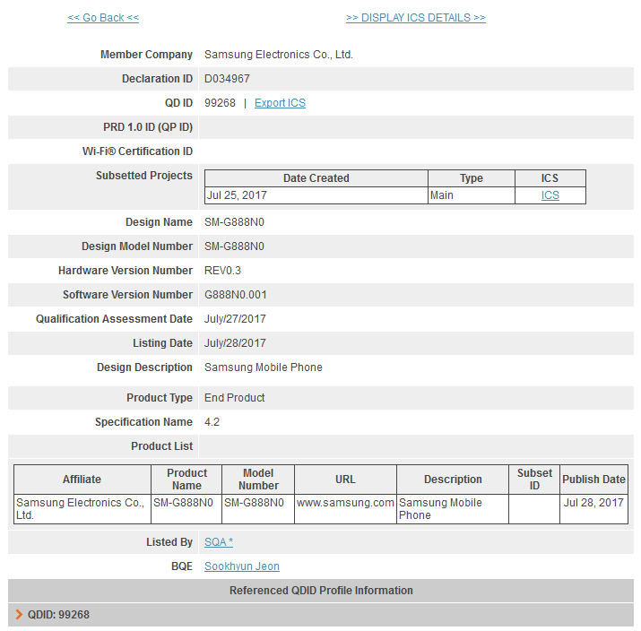 The SM-G888N0, supposedly the foldable Samsung Galaxy X, receives its Bluetooth certification - Foldable Samsung Galaxy X gets Bluetooth certification