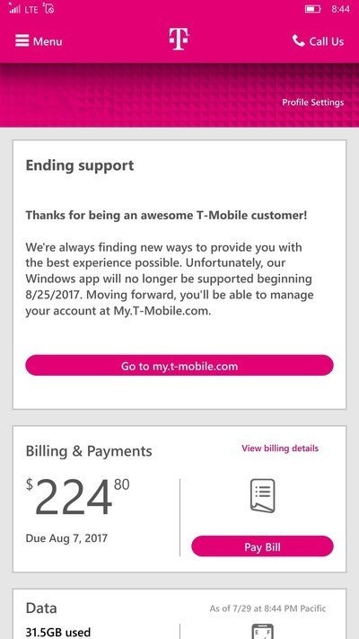 T-Mobile killing its Windows Phone app effective August 25