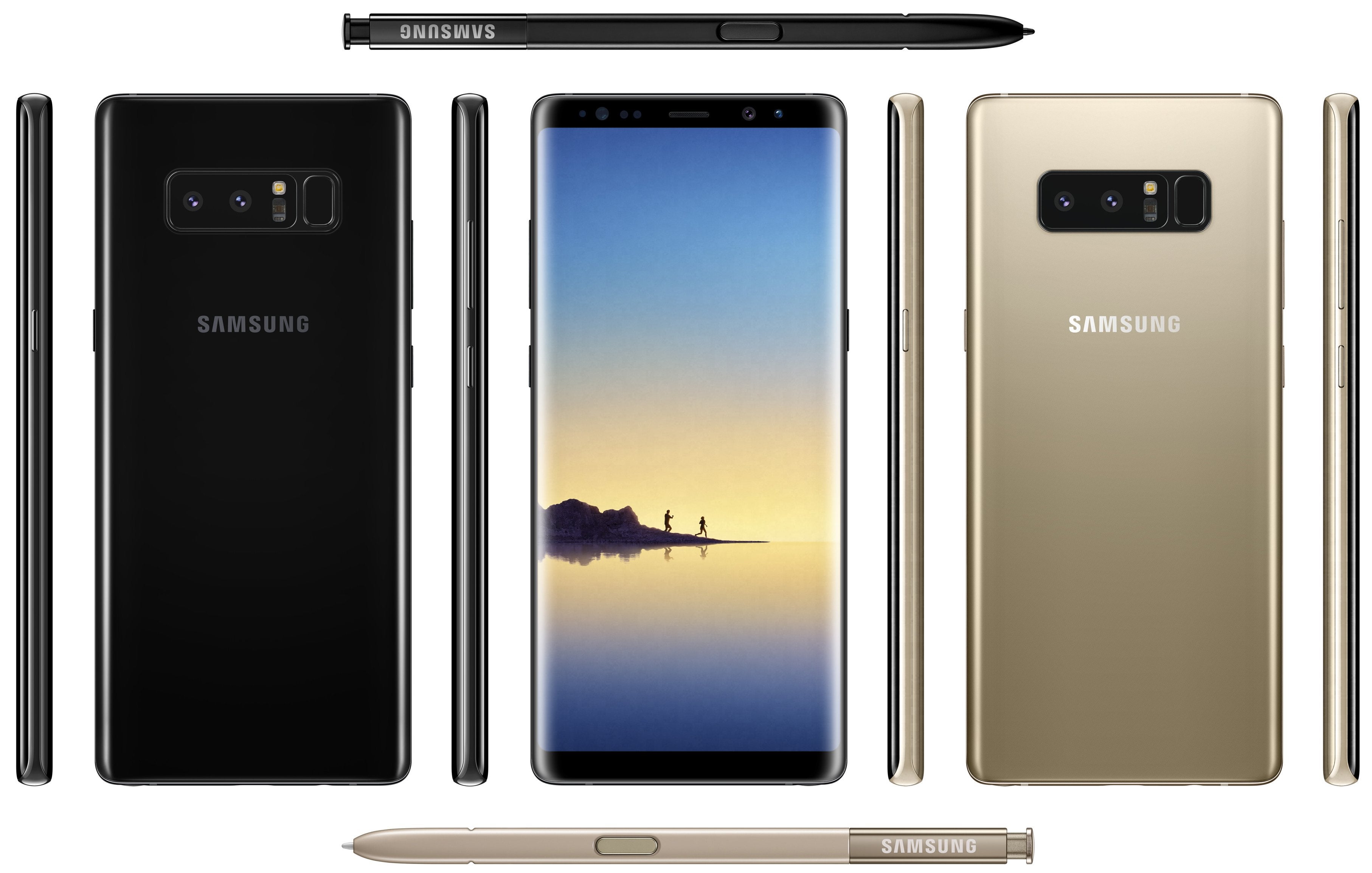 Here is the Galaxy Note 8 from all four sides, complete with S Pen and a new color option