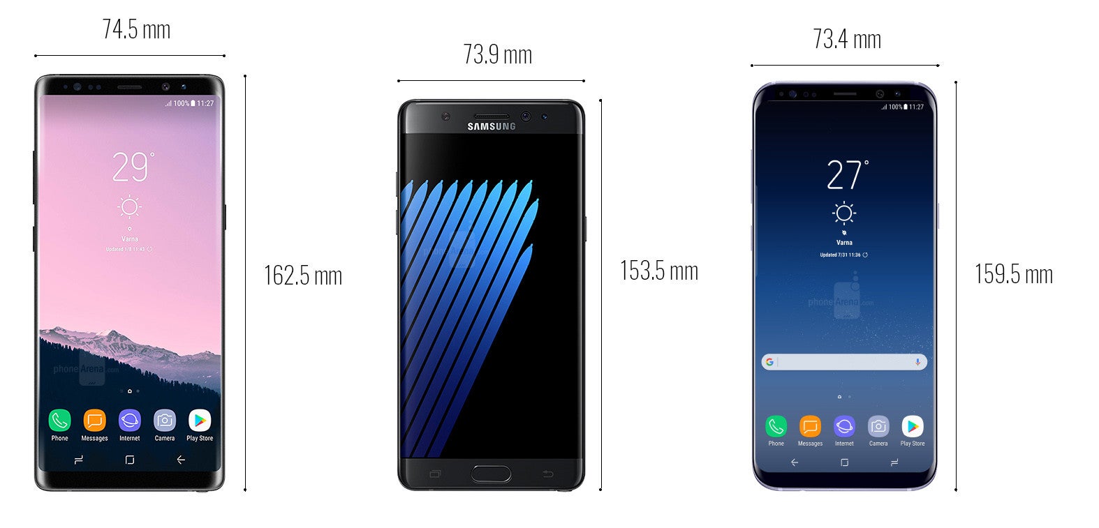 Galaxy Note 8 vs the top big phones on the market: a size comparison