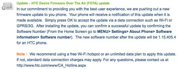 HTC outs a firmware update already to the HTC Desire
