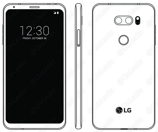 Sketch of the LG V30 posted by tipster @OnLeaks. Note how the front design of the LG V30 matches the alleged press render of the phone - Alleged press render of LG V30 leaks, matches sketch of the 6-inch flagship model