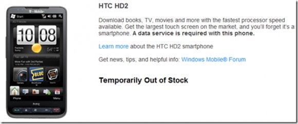 HTC HD2 once again sold out on T-Mobile's web site