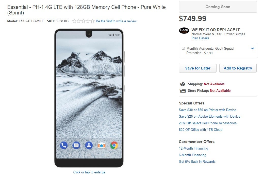 Essential Phone gets listed on Best Buy, Sprint version costs $50 more than unlocked (Updated)