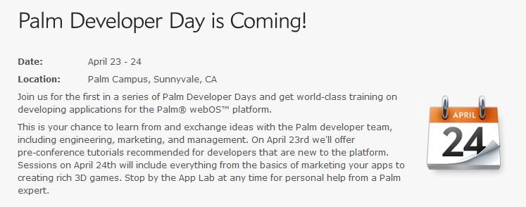 Palm holding a 2 day WebOS Developer event at their headquarters