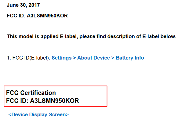 E-label for Korean version of the Samsung Galaxy Note 8 from the phablet&#039;s FCC documentation - Korean version of Samsung Galaxy Note 8 (SM-N950KOR) is now FCC certified