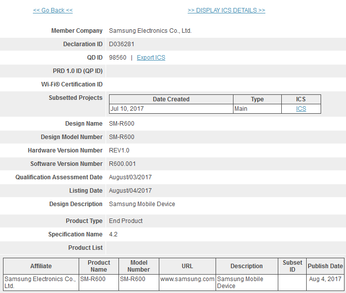 Possible Samsung Gear POP (SM-R600) receives its Bluetooth certification - Samsung Gear POP receives its certification from the Bluetooth SIG