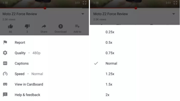 Speed controls now appear as an option in the dots menu on YouTube for Android, version 12.29.57 - YouTube for Android rolls out speed controls for video playback on some devices