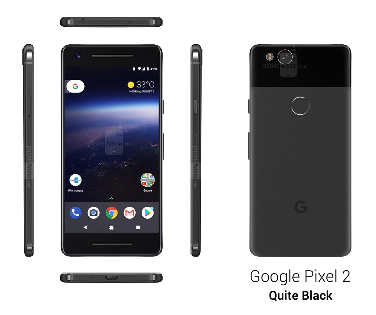 Google Pixel 2 in Quite Black - See the Google Pixel 2 from all angles, in different colors!