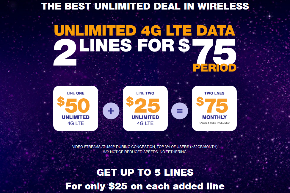 Pay just $75 a month for two lines of MetroPCS unlimited service - Get your unlimited on with MetroPCS; $50 a month for all the high-speed data you can eat