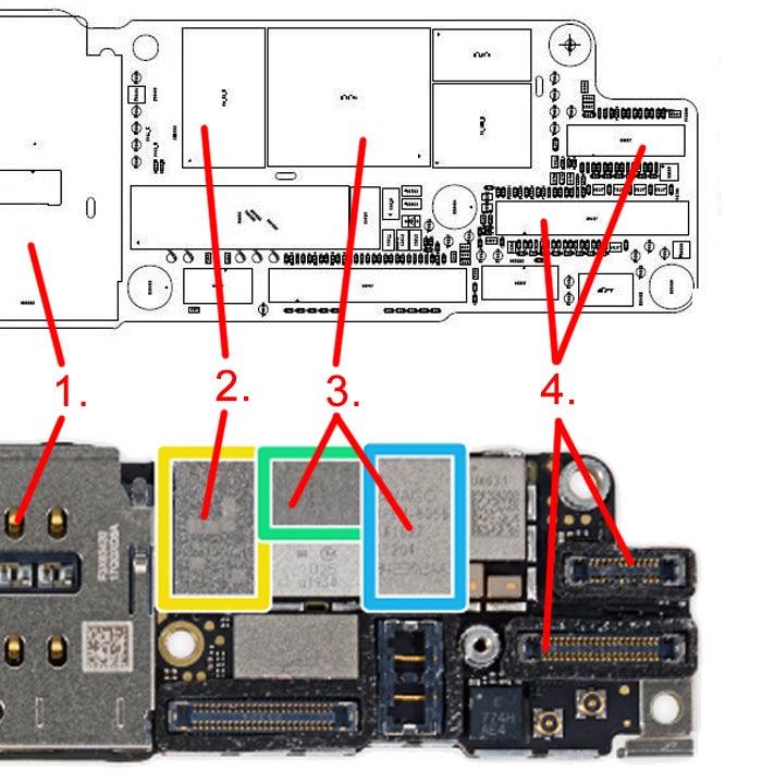 Leaked iPhone 8 logic board schematic on top, iPhone 7 logic board beneath it (image courtesy of iFixit) - Alleged iPhone 8 logic board schematics leaks out, here&#039;s what it&#039;s telling us