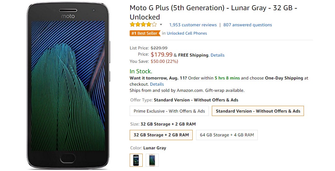 Deal: Motorola Moto G5 Plus now costs just $179 at Amazon