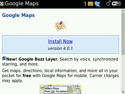 Google Buzz Layer is now offered on the latest version of Google Maps for BlackBerry