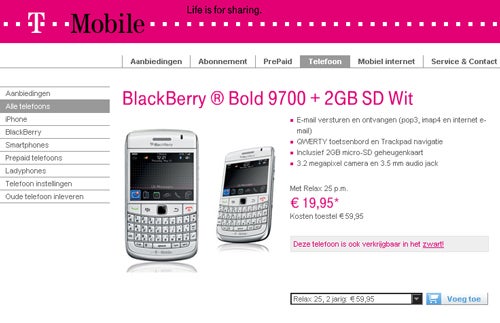 T-Mobile Netherlands lands the BlackBeryy Bold 9700 in white