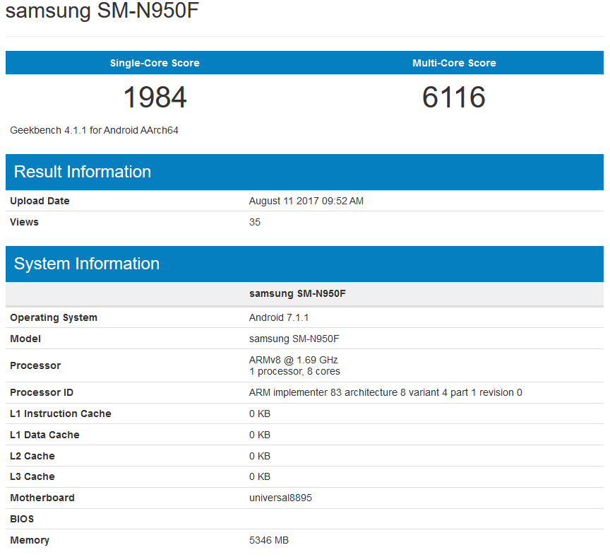 The Samsung Galaxy Note 8 appears on Geekbench - Samsung Galaxy Note 8 surfaces on Geekbench