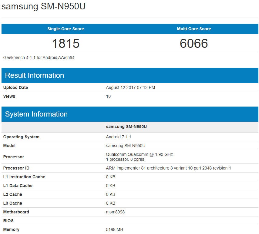 Samsung Galaxy Note 8 with Snapdragon 835 SoC gets benchmarked