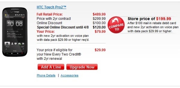 Verizon&#039;s 3 day sale ends tonight - HTC Touch Pro2 for $29.99