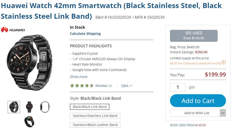 Deal: Get the Huawei Watch for just $199.99 (55% off) at B&amp;H