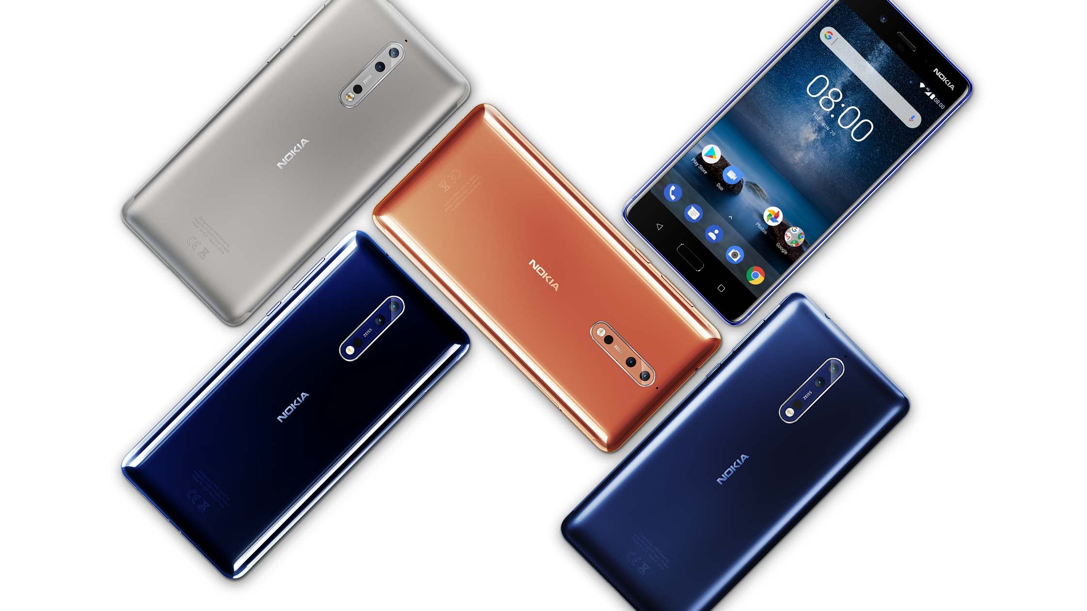 Nokia 8 colors - Polished Blue, Polished Copper, Tempered Blue and Steel - Nokia 8 specs review: more than meets the eye or just another flagship?