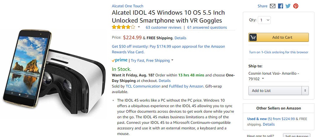 Deal: Alcatel Idol 4S with Windows 10 drops to $225 on Amazon
