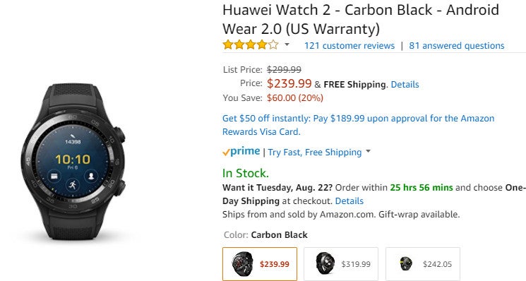 Deal: Huawei Watch 2 (Carbon Black) is 20% off on Amazon