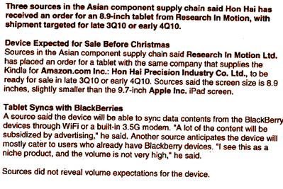 Research firm&#039;s analysis - Is RIM planning a tablet with an 8.9 inch screen?