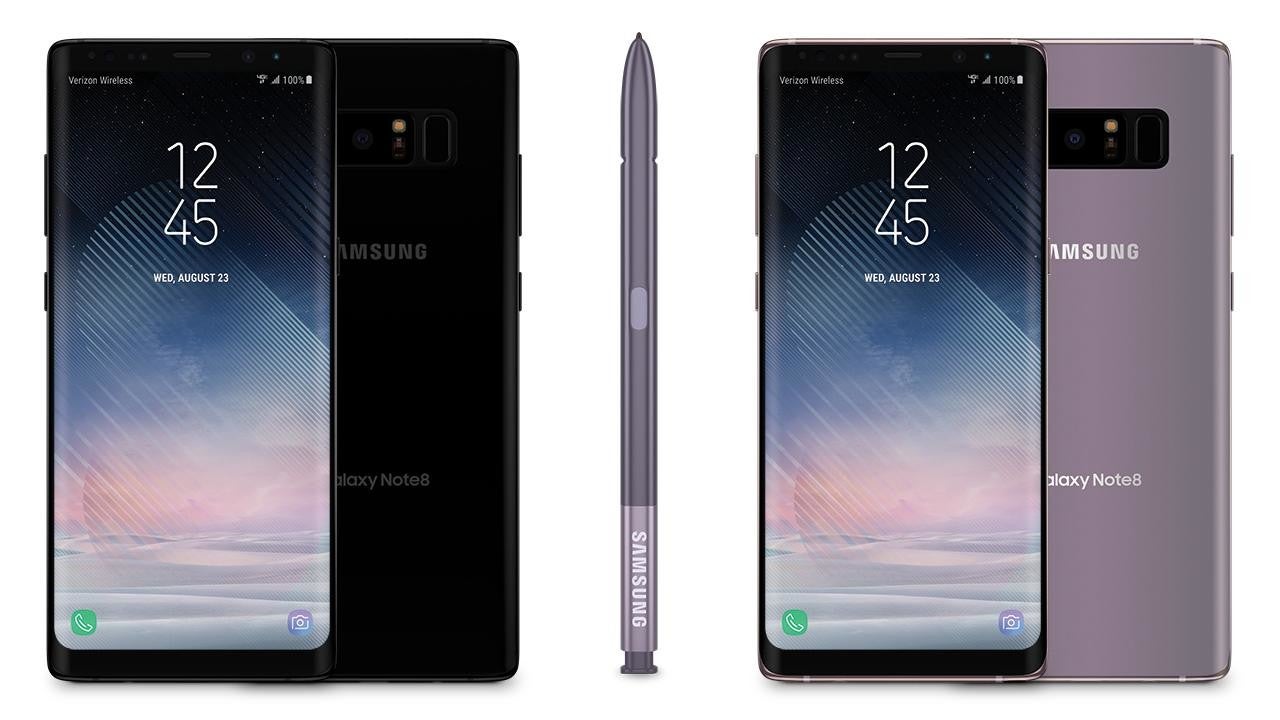 Starting on August 24th you can pre-order the Samsung Galaxy Note 8 from Verizon in Midnight Black (L) and Orchid Grey (R) - Verizon to take Samsung Galaxy Note 8 pre-orders starting tomorrow, August 24th