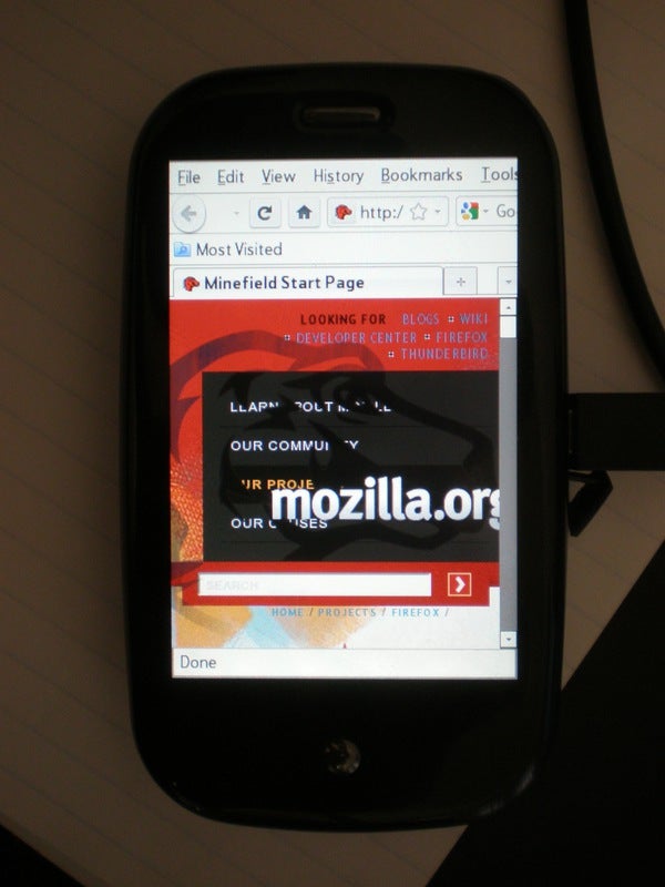 Two days of work results in the Palm Pre running Firefox