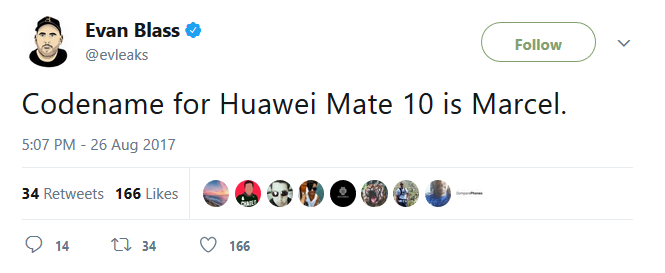 According to Evan Blass, the Huawei Mate 10 is code named Marcel - Huawei Mate 10&#039;s code name is Marcel?