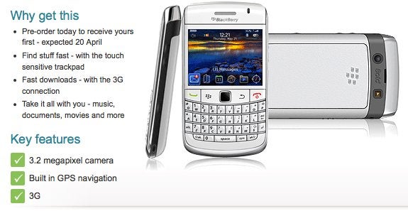 Vodafone customers can now pre-order the BlackBerry Bold 9700 in white