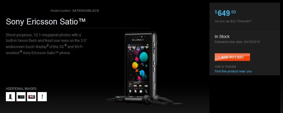 Sony Ericsson Satio arrives in the Sony Style store