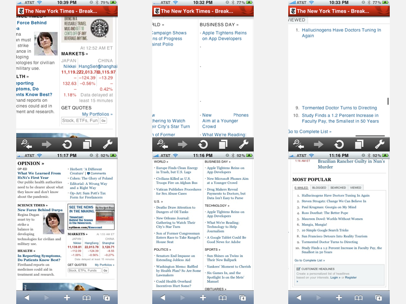 Opera Mini on top, mobile Safari on bottom - Opera Mini for iPhone has poor performance in the Acid3 test, renders sites poorly